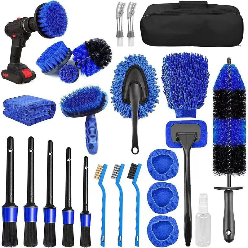 26-piece automotive cleaning brush kit with tyre brush and interior tools