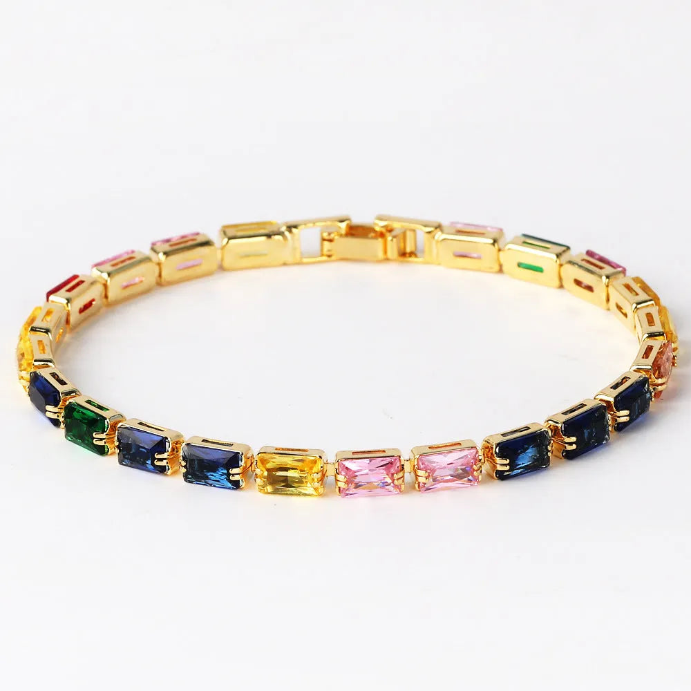 Women's zircon bracelet with electroplated alloy construction and zircon stones