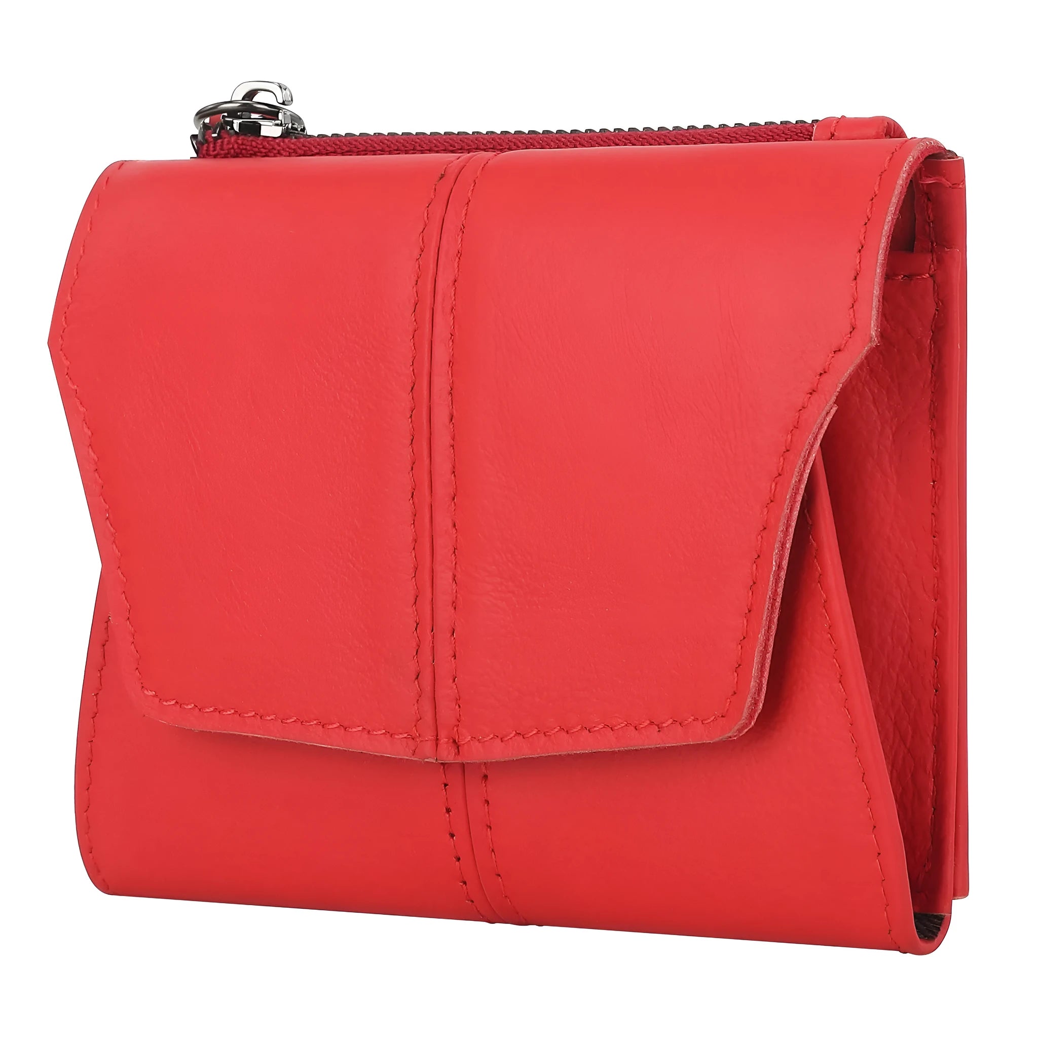 Genuine leather coin purse wallet in European retro style with stitching details and lock
