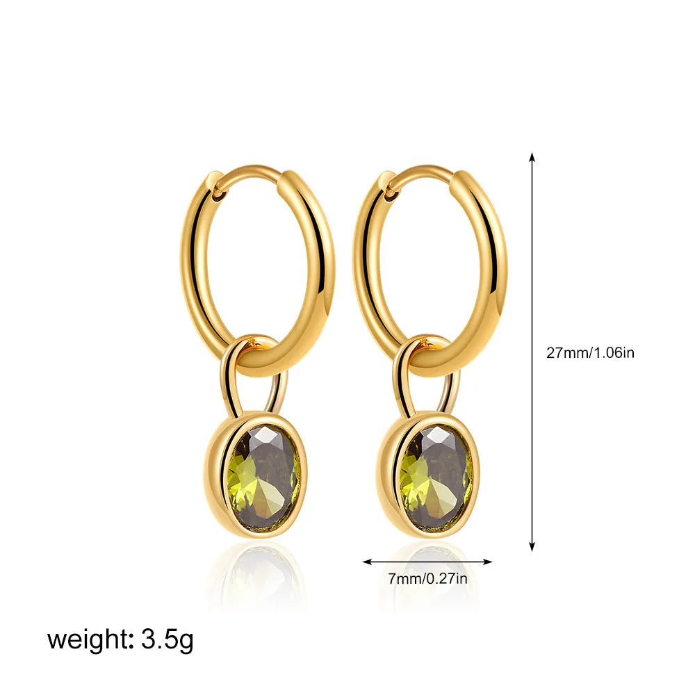 Women's retro oval zircon earrings in copper with six colour options