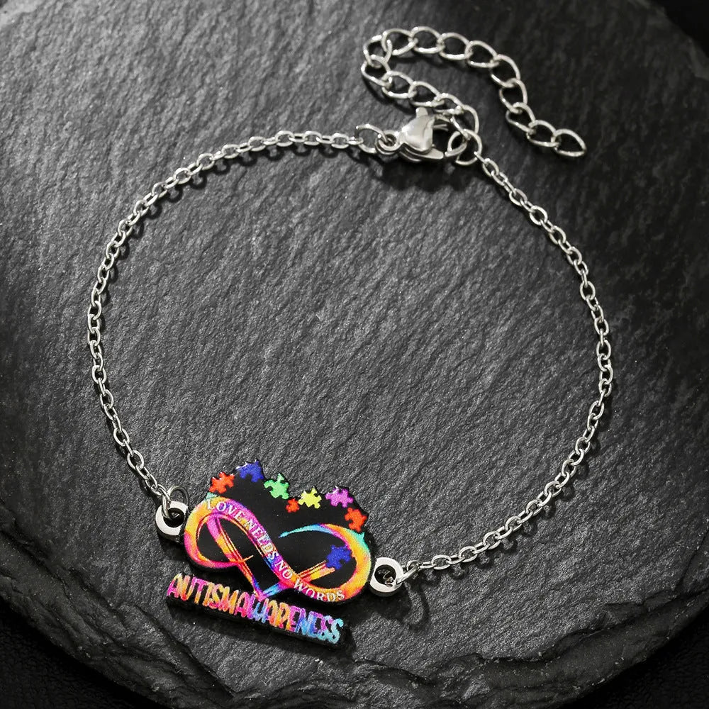 Stainless steel inspirational necklace and bracelet set with colour printing motivational designs