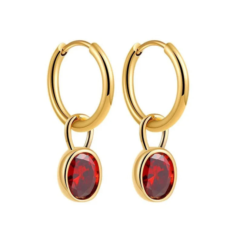 Women's retro oval zircon earrings in copper with six colour options
