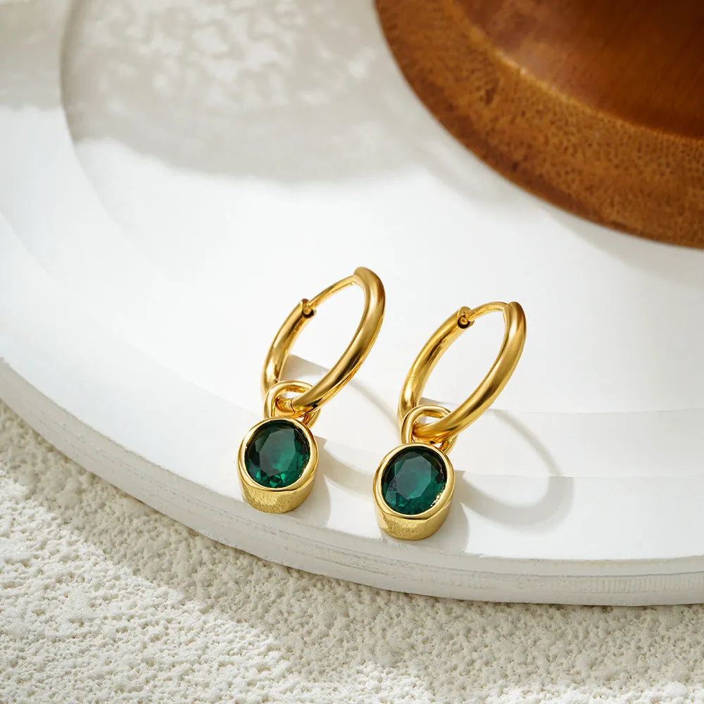 Women's retro oval zircon earrings in copper with six colour options
