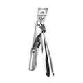 Close-up of stainless steel nail scissors with French U-shaped titanium blades, shown in electrophoresis black finish.