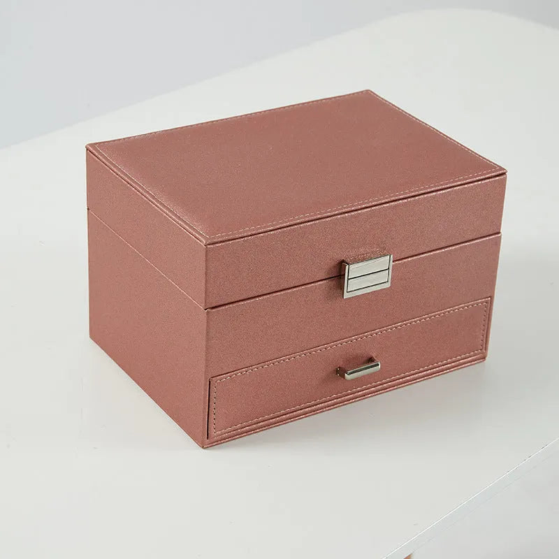 European style leather jewellery storage box in hard case design with solid colour exterior