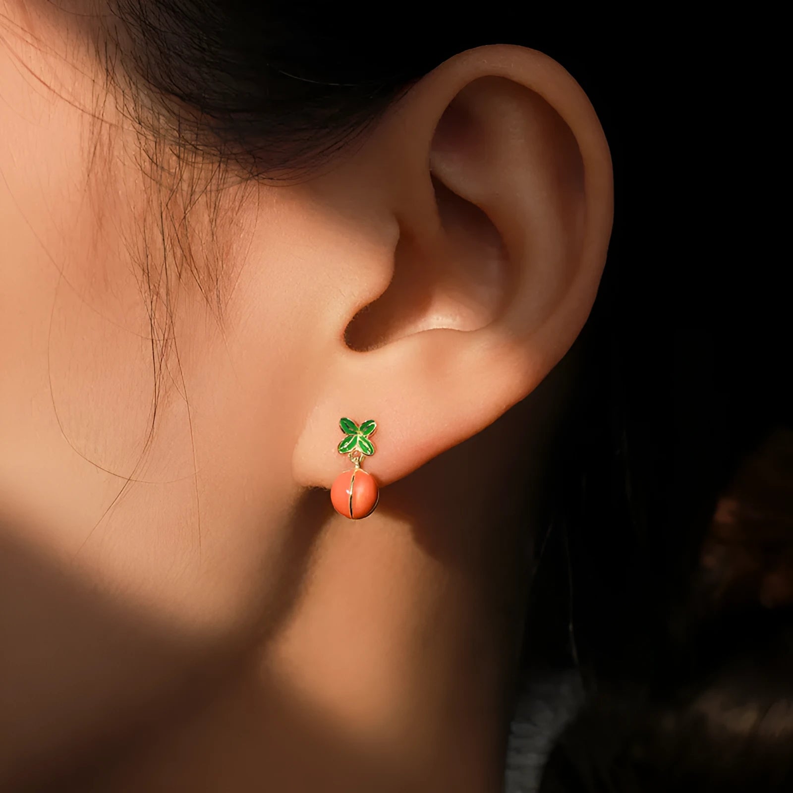 925 sterling silver persimmon red drop stud earrings for women New Chinese style