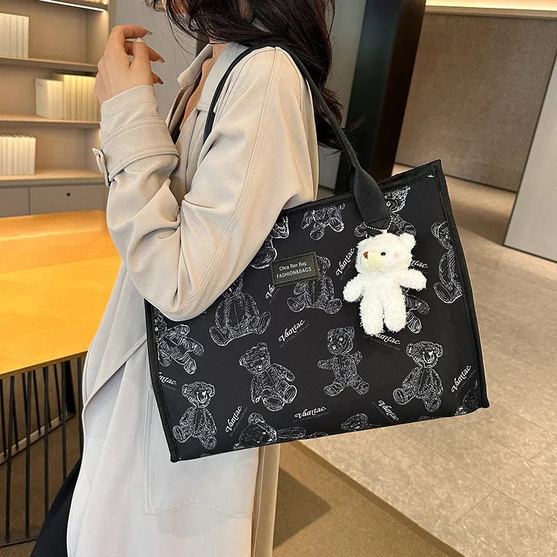 Women's canvas tote bag with rhombus pattern in black or white colour options