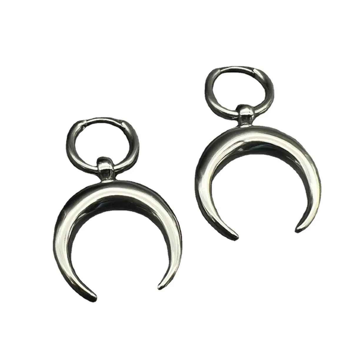 Silver alloy gothic moon big hoop earrings with geometric shape and ear clip design