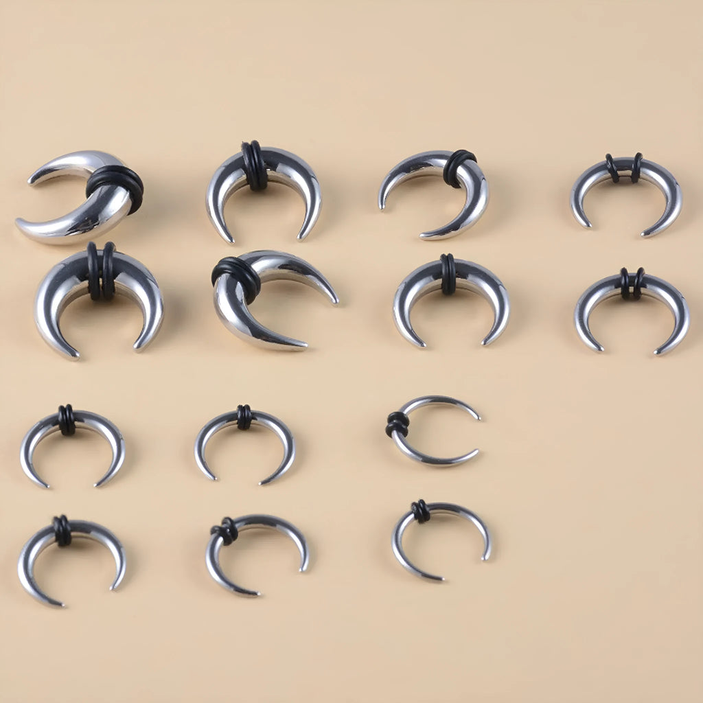 316 stainless steel nose ring with C-shaped buffalo horn geometric design in steel or black colour