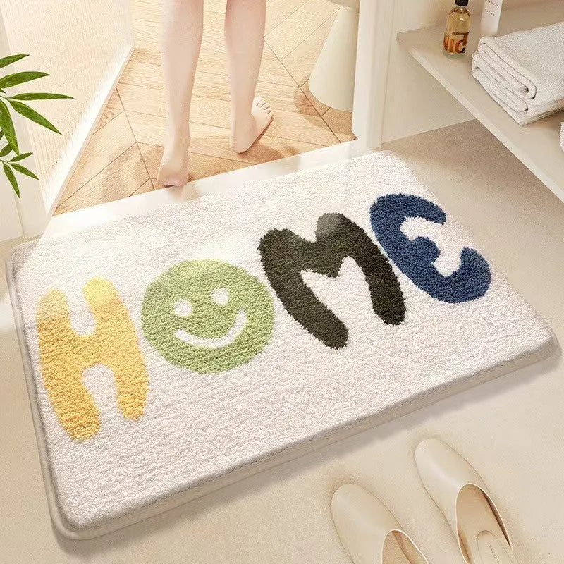 Rainbow pattern cashmere carpet floor mat with plastic bottom in Sky Sea colour