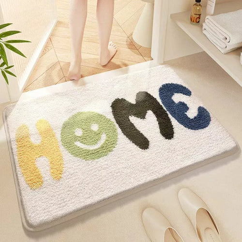 Rainbow pattern cashmere carpet floor mat with plastic bottom in Sky Sea colour