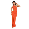 Women's one-shoulder pleated dress in polyester milk silk fabric in solid colours