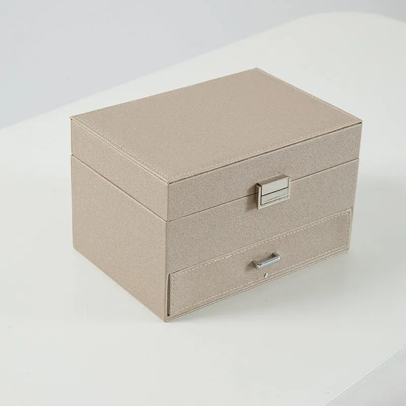 European style leather jewellery storage box in hard case design with solid colour exterior