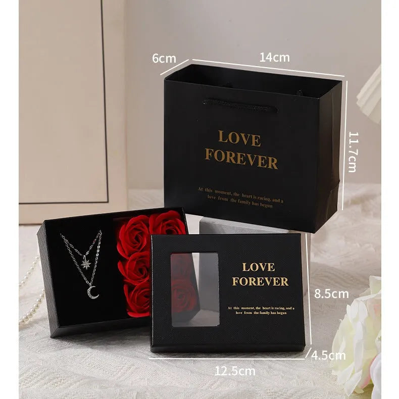 Six soap rose bouquet in gift box with handbag, Korean style decorative gift set