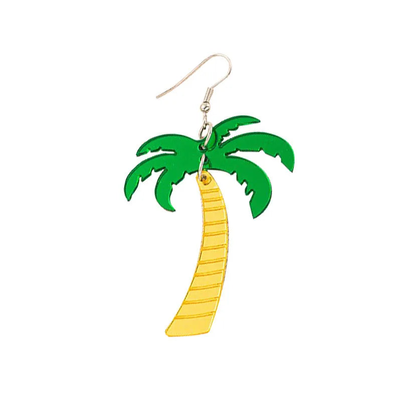 Acrylic drop earrings with coconut and jackfruit design on alloy hooks in various colour styles.