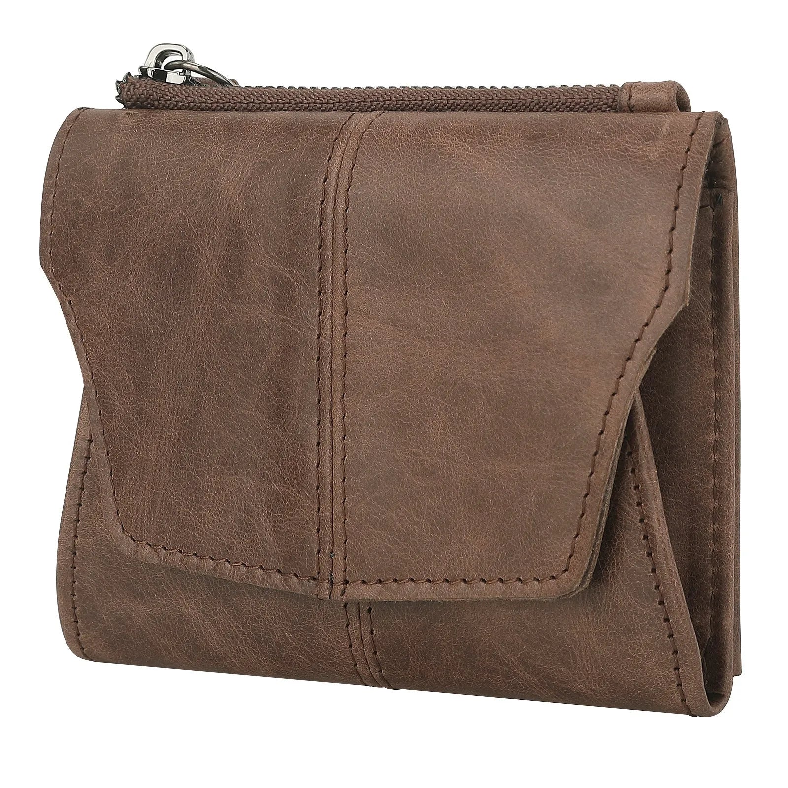 Genuine leather coin purse wallet in European retro style with stitching details and lock
