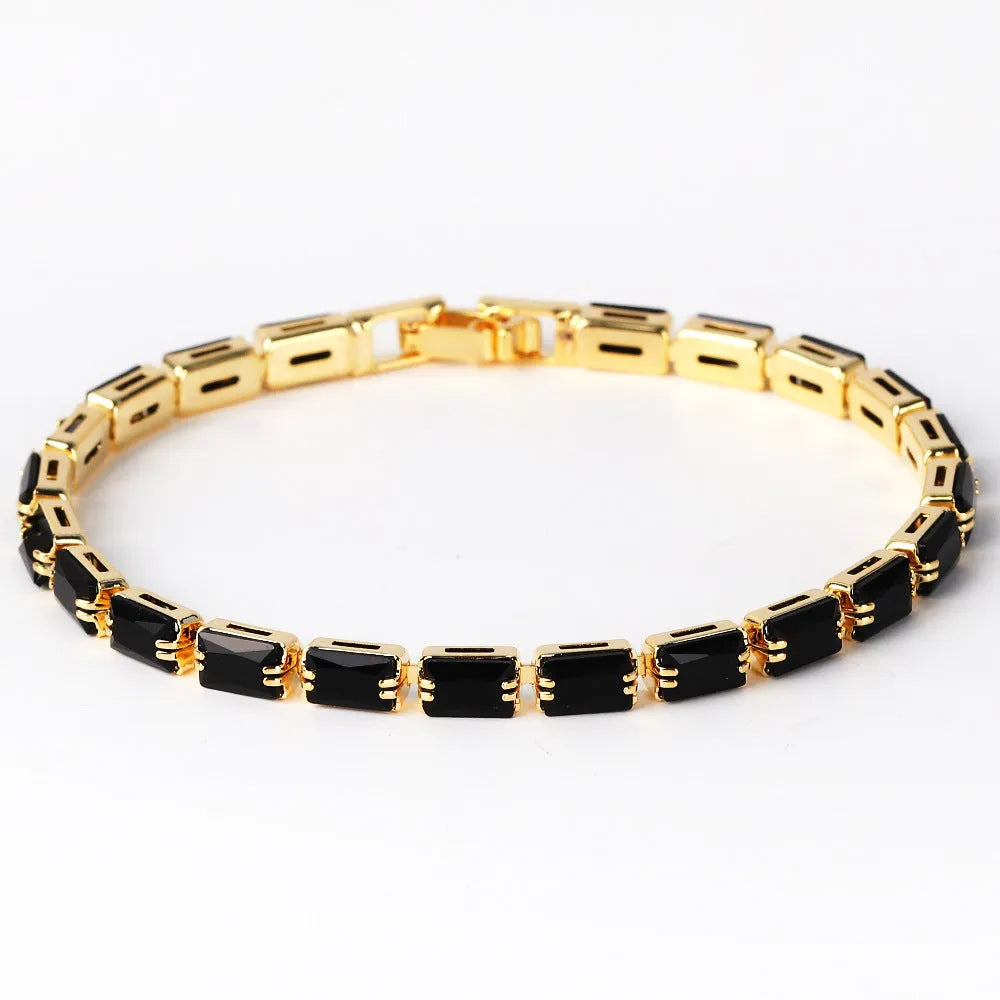 Women's zircon bracelet with electroplated alloy construction and zircon stones