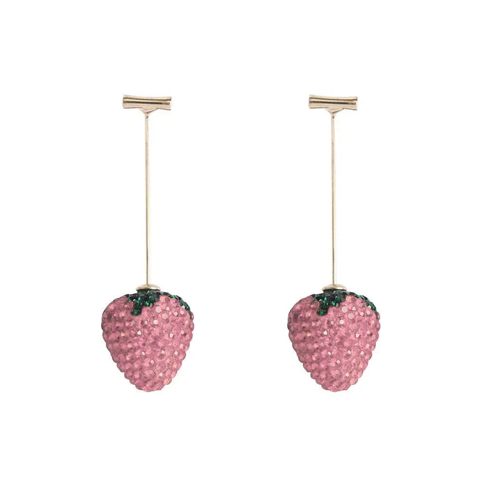 Geometric strawberry-shaped drop earrings for women in red zinc alloy.