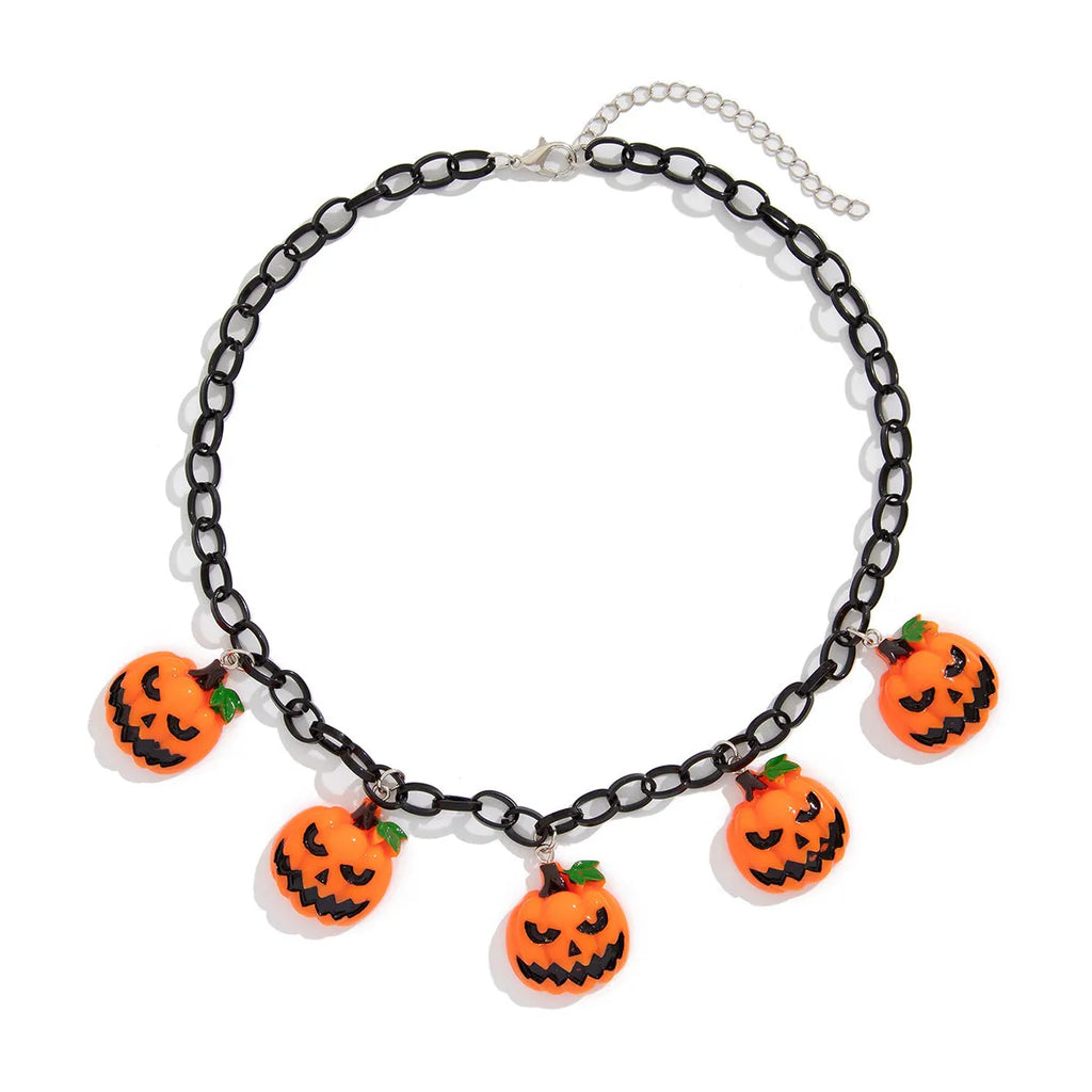Halloween necklace with acrylic ghost and pumpkin cartoon pendant in mixed colour 06705 on regular chain