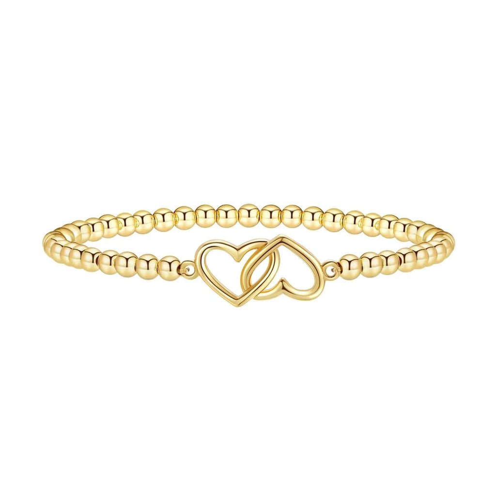 Adjustable stainless steel beaded bracelet for women in a geometric design, shown in one of six colour variations.