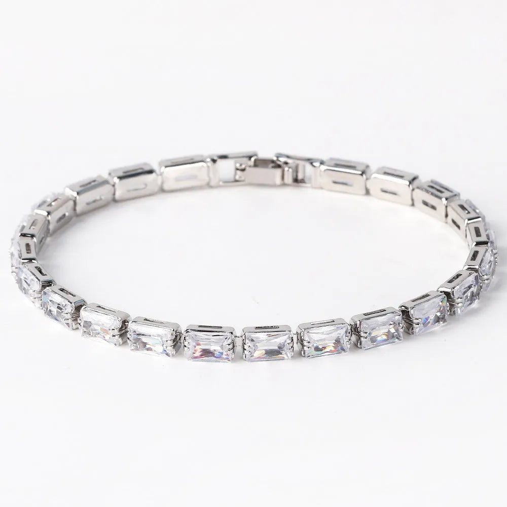 Women's zircon bracelet with electroplated alloy construction and zircon stones