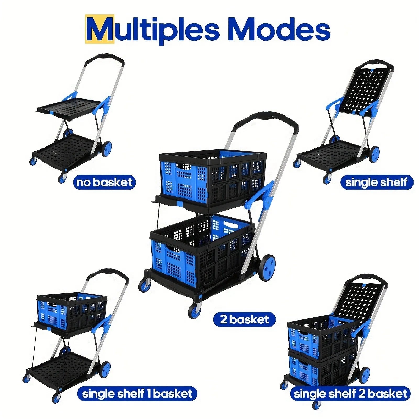 Foldable shopping cart with double-layer basket in selected colour option