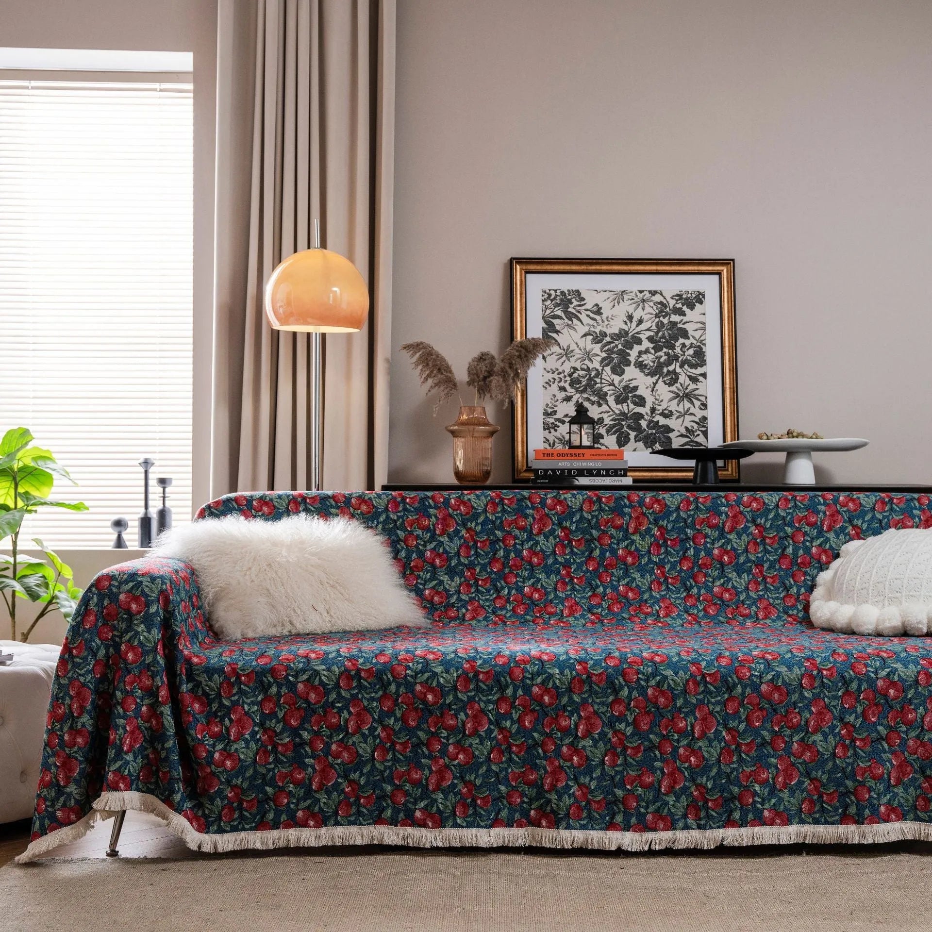 American country style jacquard sofa cover with floral pattern in cherry or green protecting furniture from pets