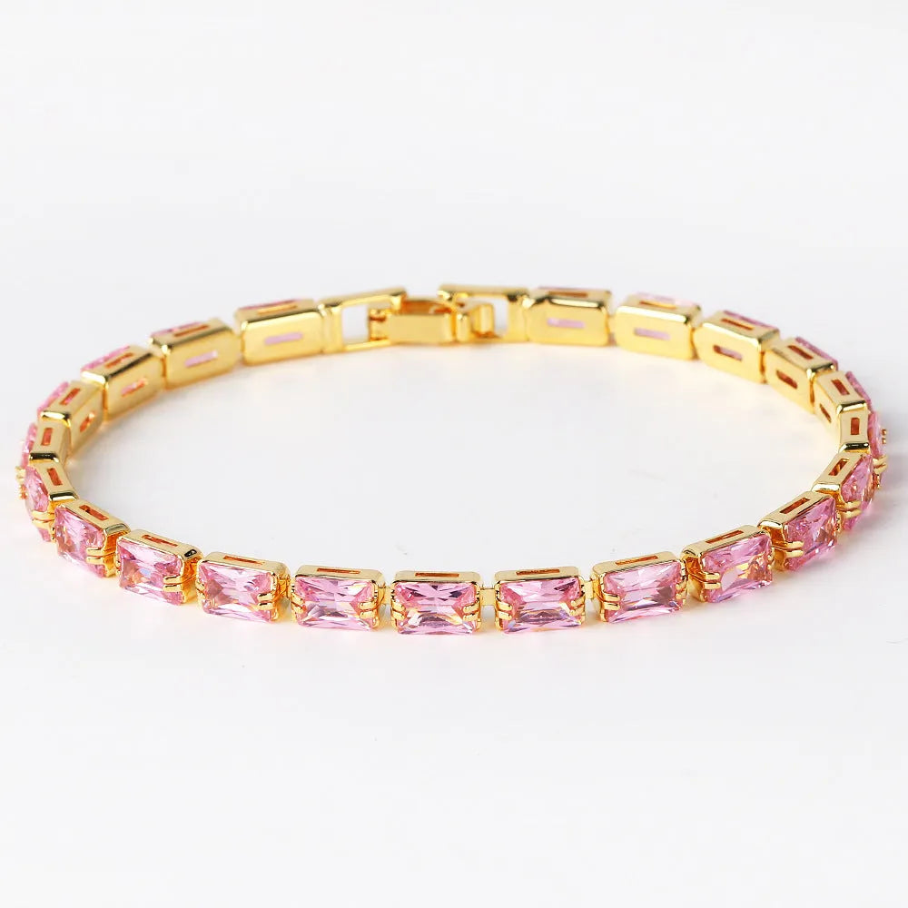 Women's zircon bracelet with electroplated alloy construction and zircon stones