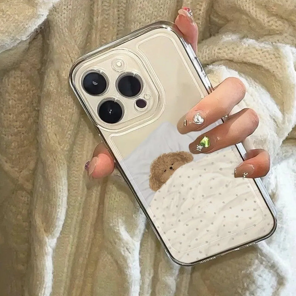 Transparent TPU phone case with sleeping cat pattern for Apple iPhone showing shockproof protective design