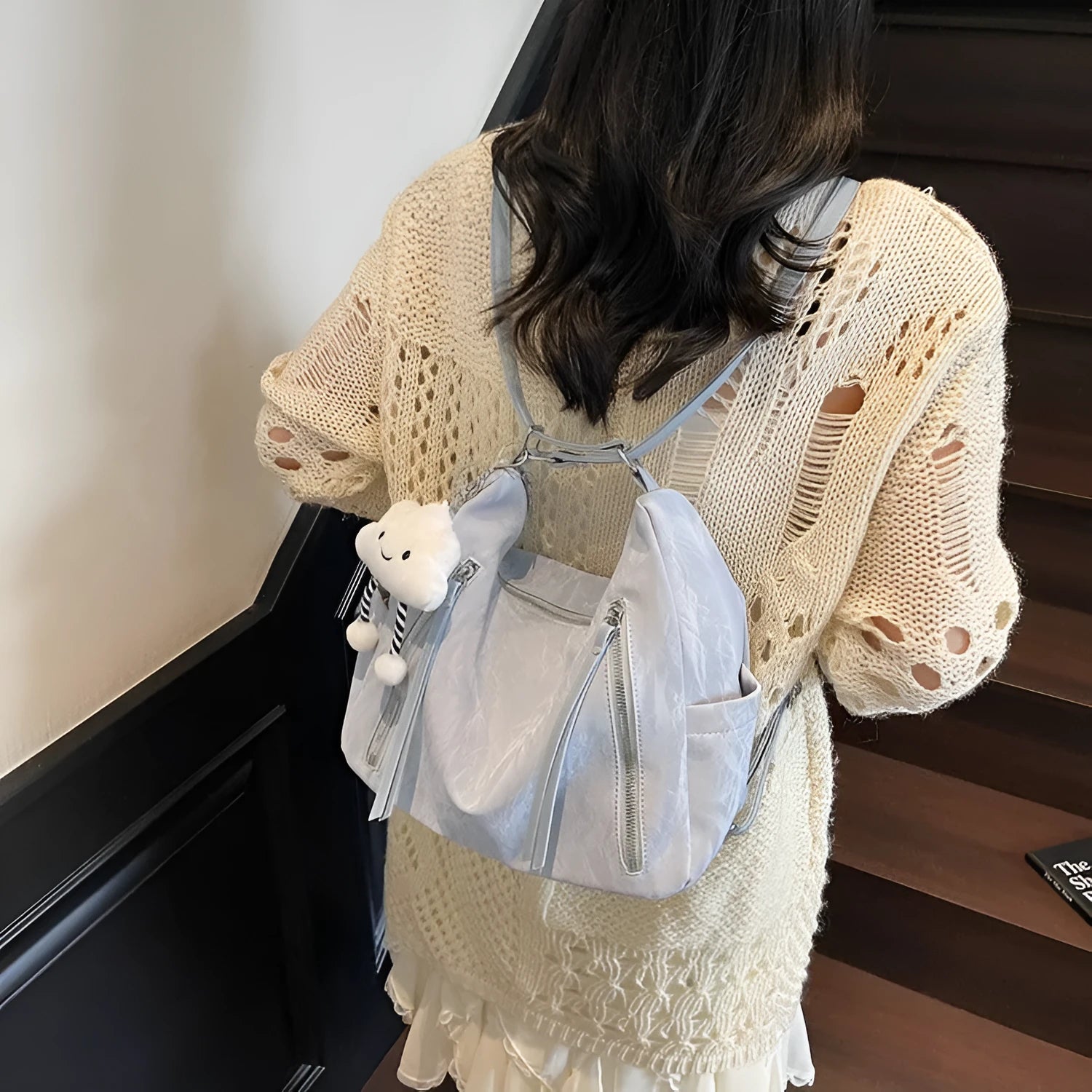 Women's soft PU fashion backpack in black, milky white, silver or blue colours