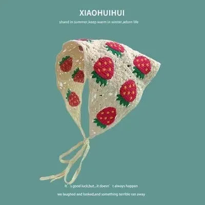 Cotton triangular headscarf with floral pattern in retro French style for women