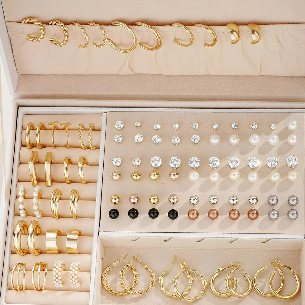 108-piece geometric pearl earrings set in gold and yellow electroplated alloy metal