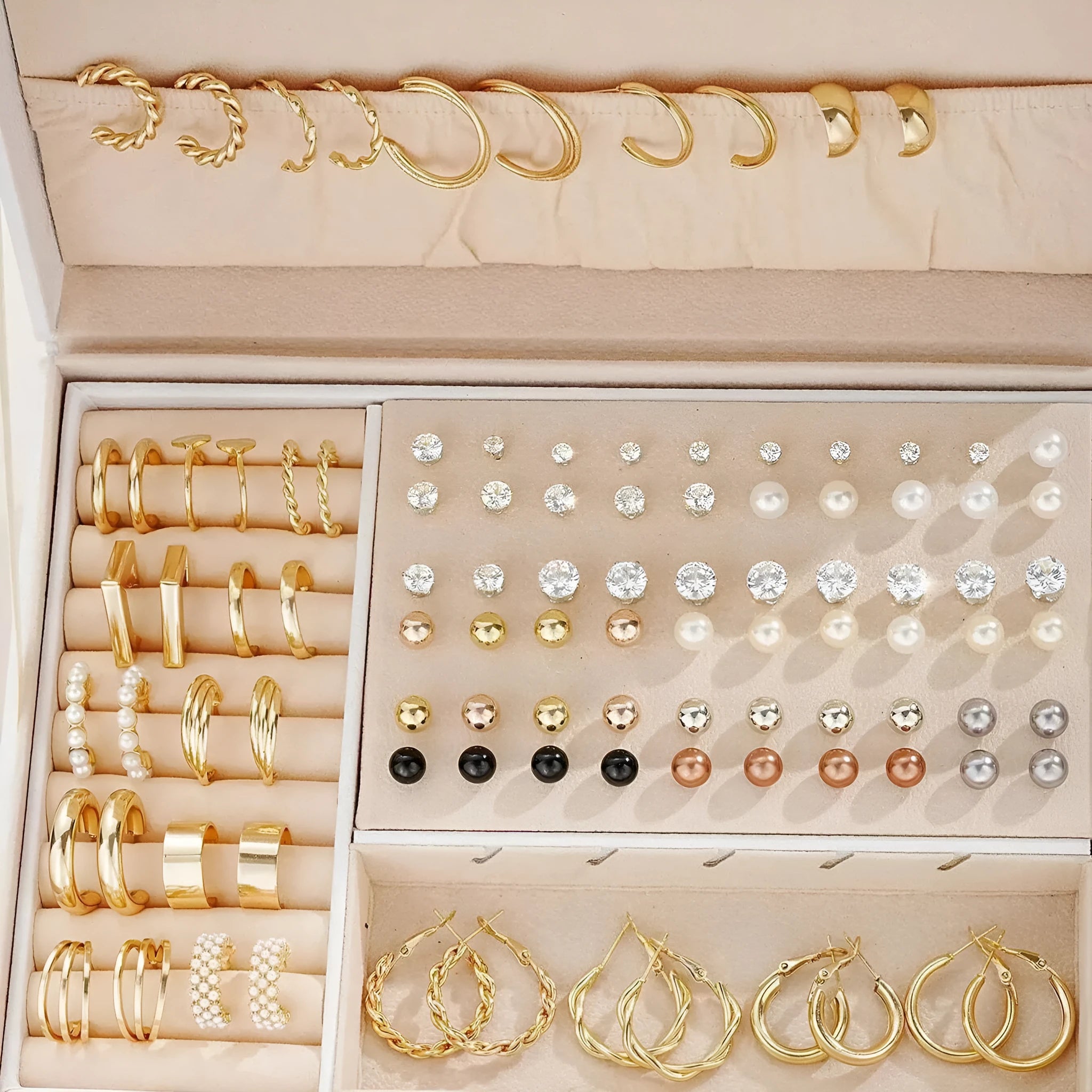 108-piece geometric pearl earrings set in gold and yellow electroplated alloy metal