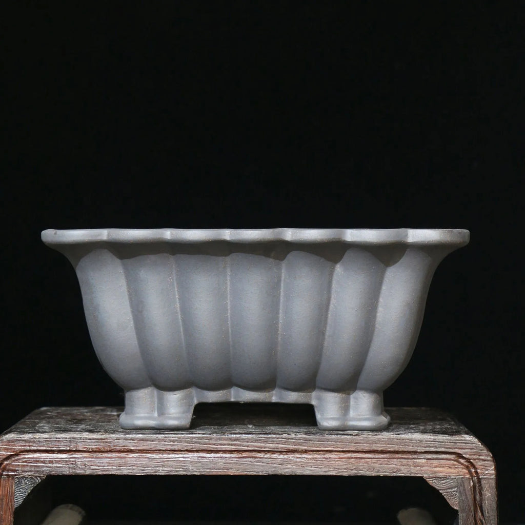 Square purple sand ceramic flower pot for bonsai on a desktop, Du Xiliang colour, 37x15cm.
