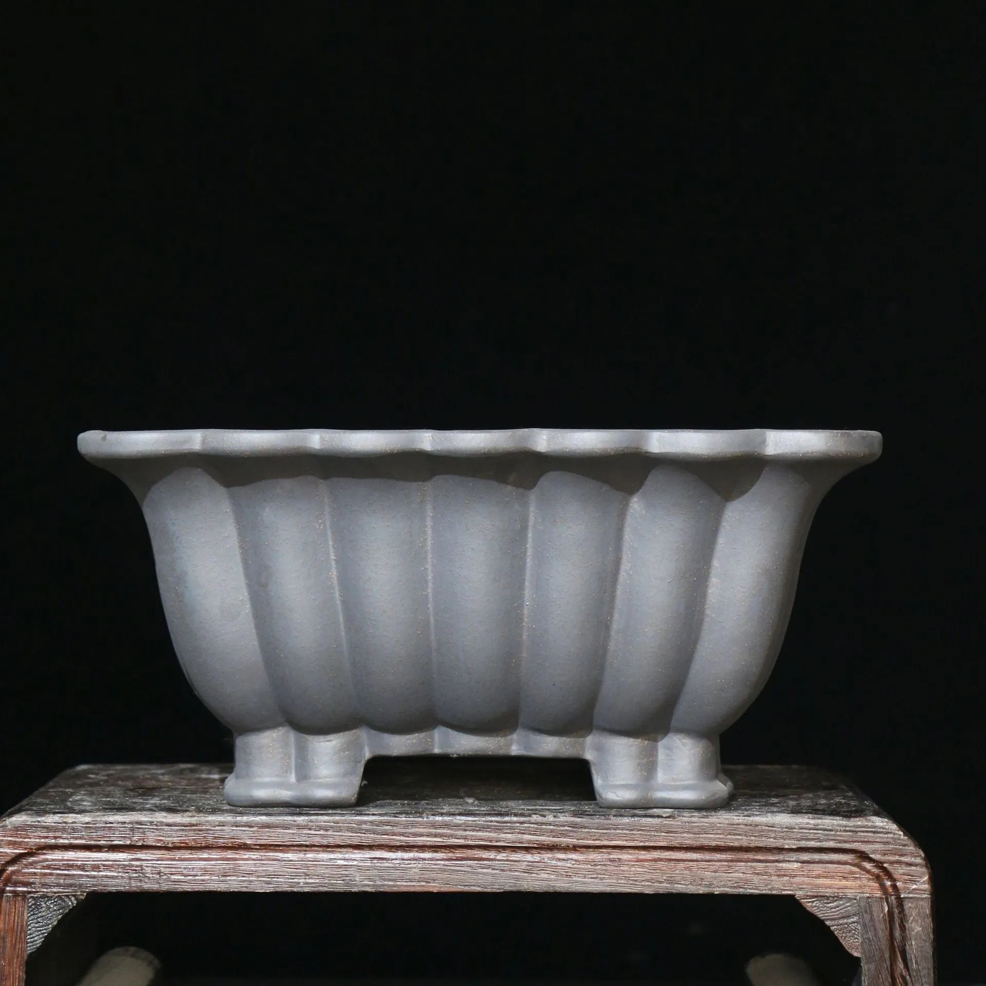 Square purple sand ceramic flower pot for bonsai on a desktop, Du Xiliang colour, 37x15cm.