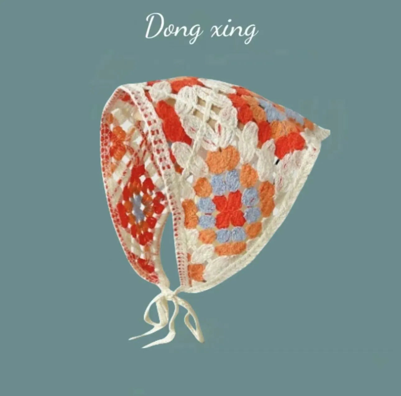 Cotton triangular headscarf with floral pattern in retro French style for women