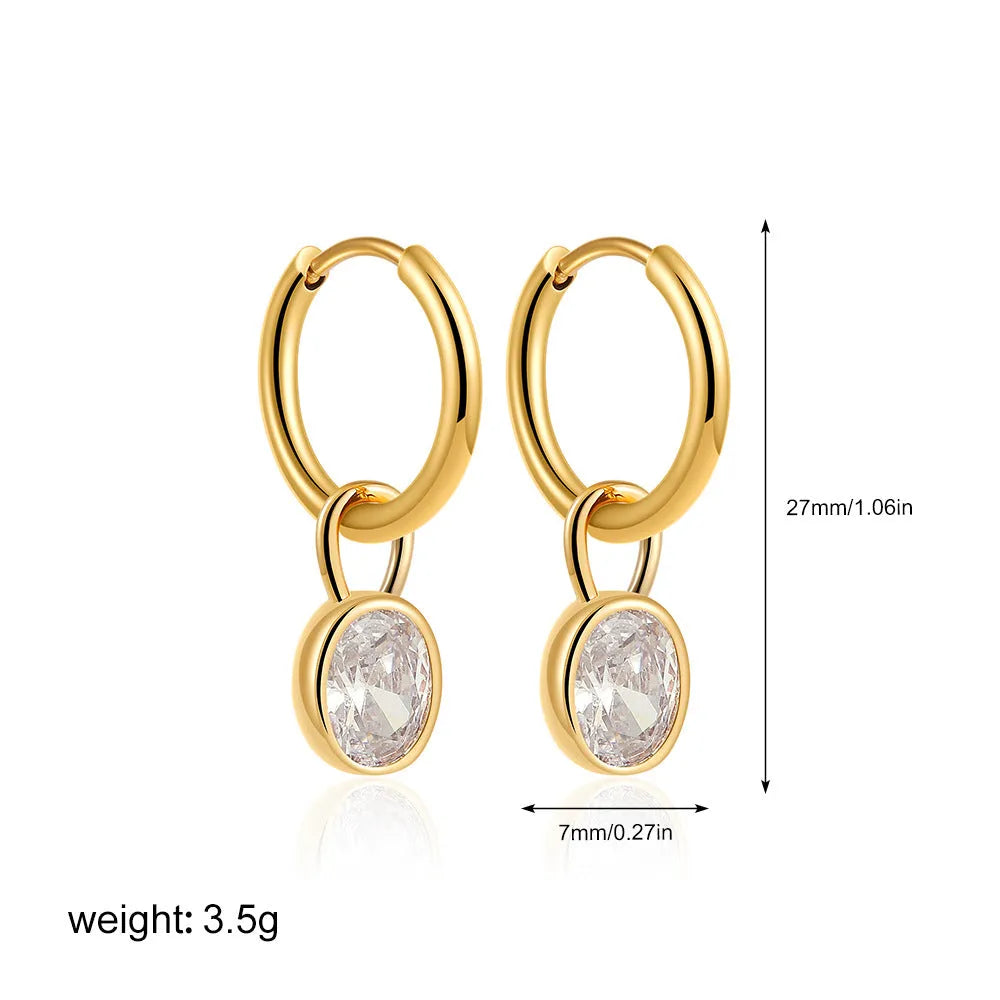 Women's retro oval zircon earrings in copper with six colour options