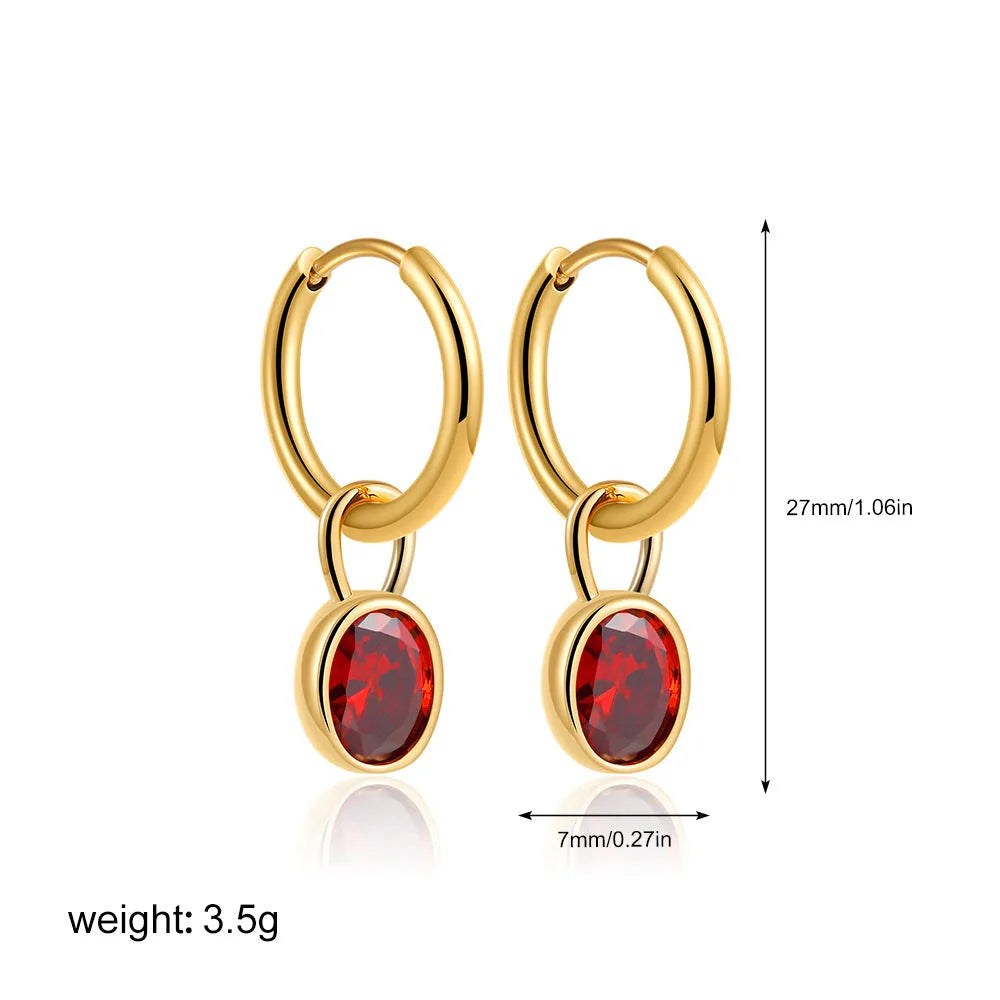 Women's retro oval zircon earrings in copper with six colour options
