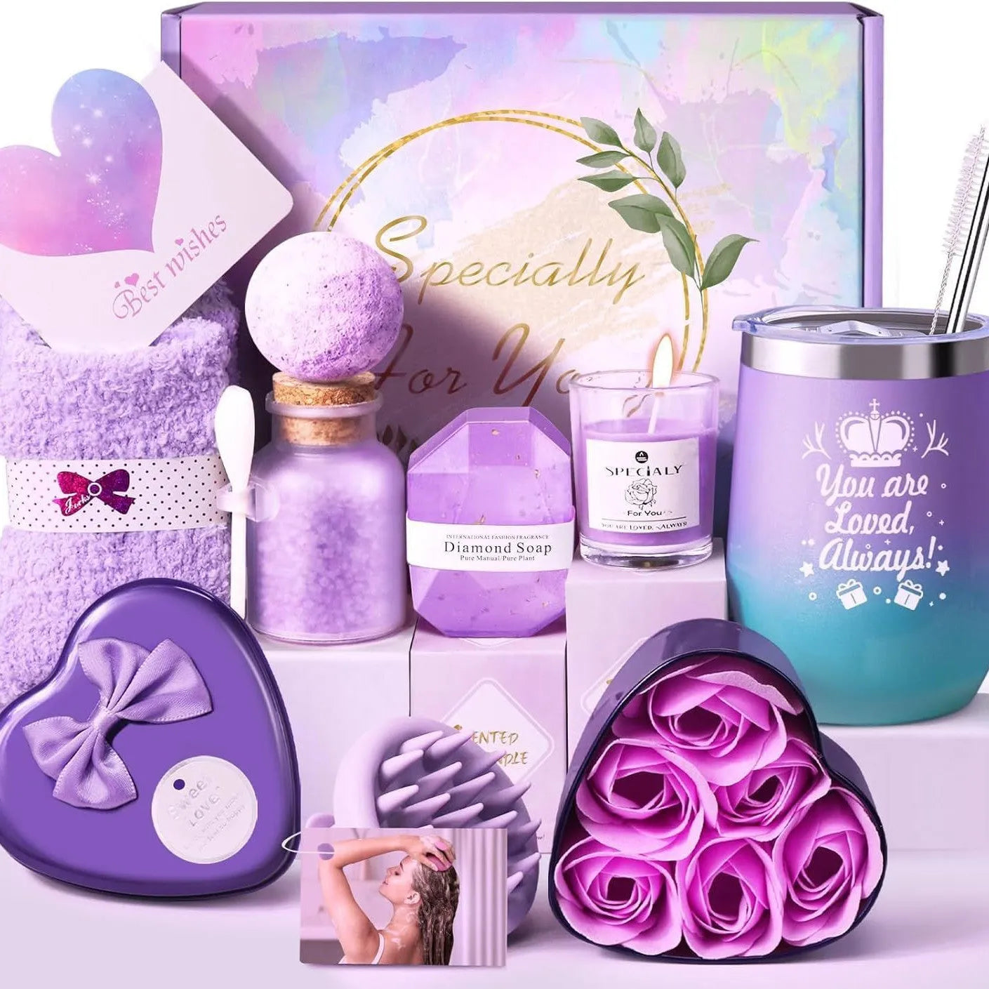 Soy wax aromatherapy candle bath gift set in a box with modern simplicity design.