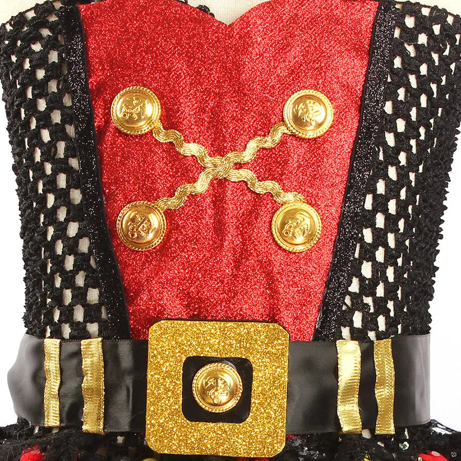 Pirates of the Caribbean inspired sleeveless dress costume for girls with sequin and mesh detailing.