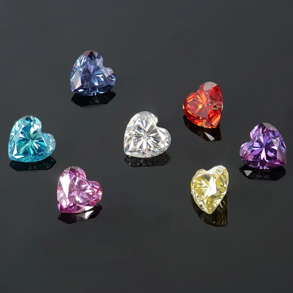 Heart-shaped moissanite stone in lemon yellow colour showing precise cut and dimensions