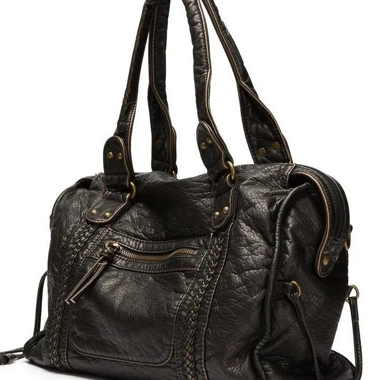 Brown retro women's messenger bag with woven PU leather and single shoulder strap