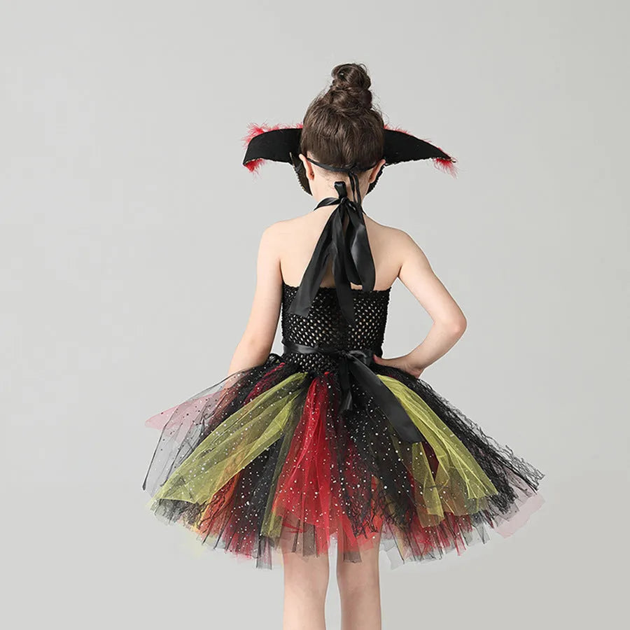 Pirates of the Caribbean inspired sleeveless dress costume for girls with sequin and mesh detailing.