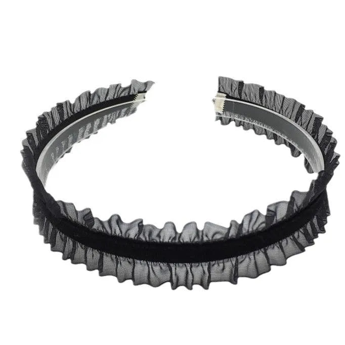 Alloy velvet ruffled necklace with flower pendant on a snake bones chain in black, light coffee, or white.
