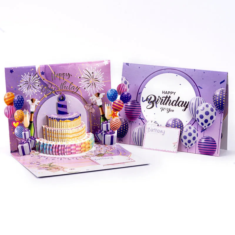 3D greeting card showing light music blowing cake design in Chinese ink style with manual folding