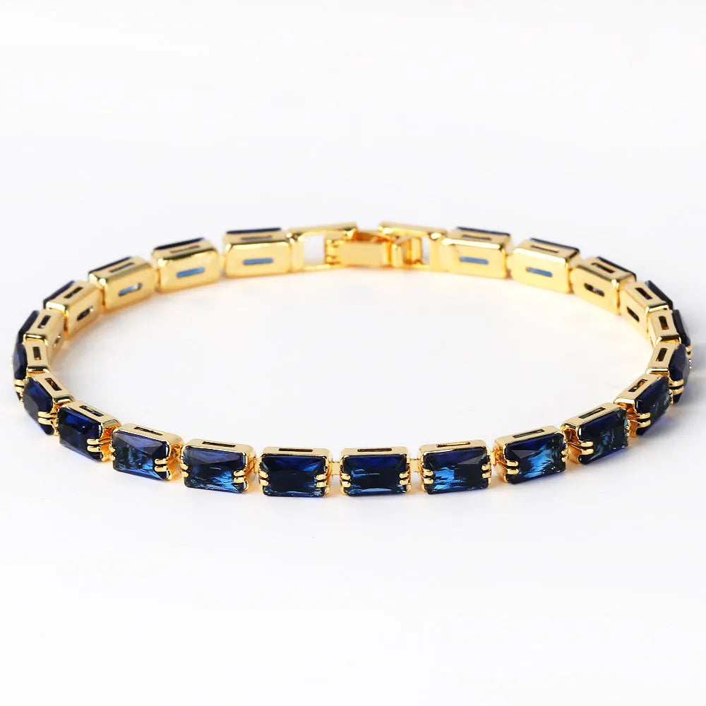 Women's zircon bracelet with electroplated alloy construction and zircon stones
