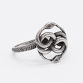 Steel-coloured titanium steel ring with an entwined double snake retro design.
