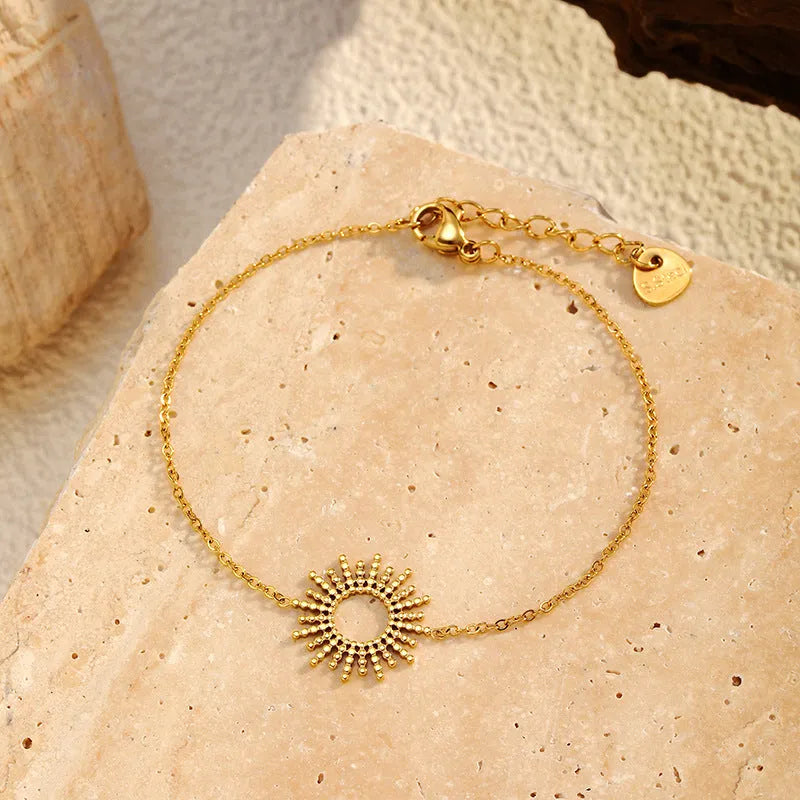Sunflower Series women's gold 14K stainless steel geometric chain necklace and bracelet set