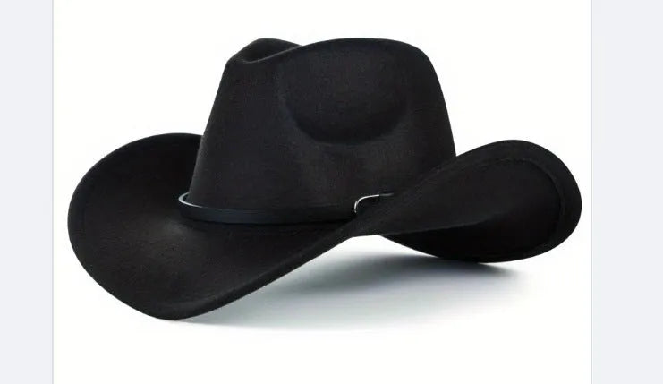 Brown leather velvet Western cowboy hat with curved brim and conical crown