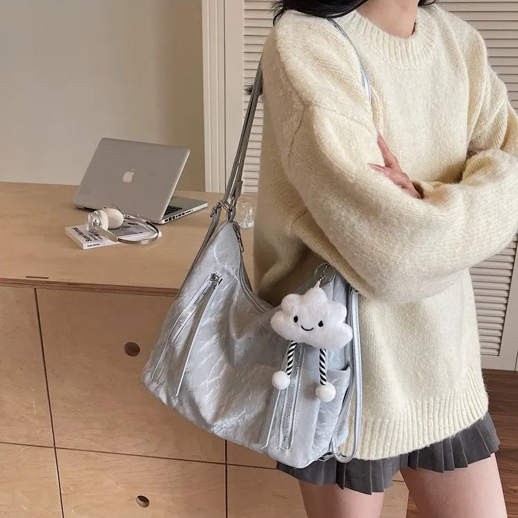 Women's soft PU fashion backpack in black, milky white, silver or blue colours